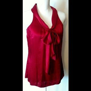 White House Black Market Red Silk Sleeveles Blouse